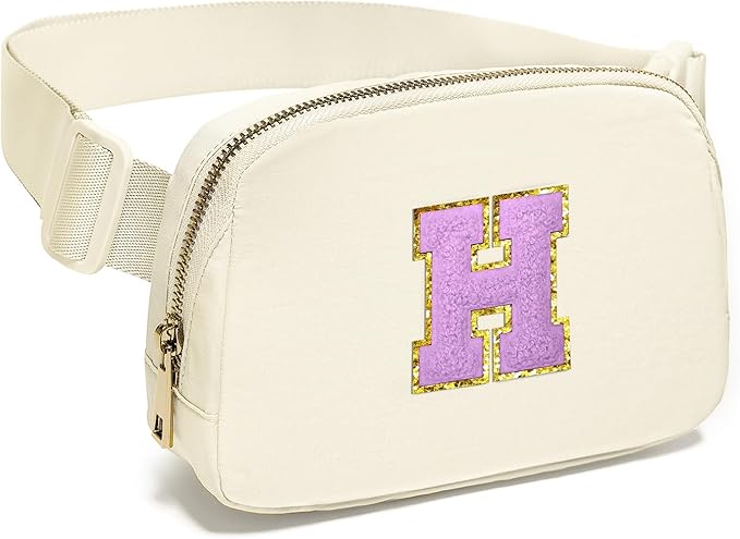 Gitus Gifts for 8 9 10 11 12 Year Old Girls Belt Bag Fanny Pack Crossbody Bags with Initial Letter Patch Cute Stuff Birthday Gifts for Teen Girls Women Personalized Trend Stuff (Ivory-H)
