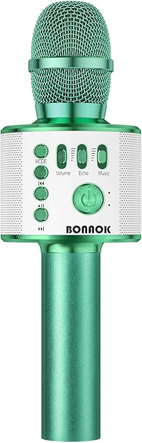 BONAOK Wireless Bluetooth Karaoke Microphone, 3-in-1 Portable Handheld Mic Speaker for All Smartphones, Gifts for Boys Kids Adults All Age Q37(Green)