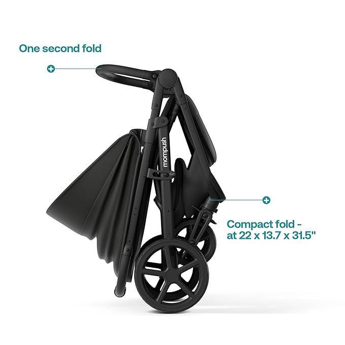 Mompush Nova Baby Stroller for Toddler, Infant & Newborn | Spacious Seat & Lie-Flat Mode | Compact One-Hand Fold, UPF 50+ Canopy & All-Wheel Suspension | Includes Rain Cover & Cup Holder