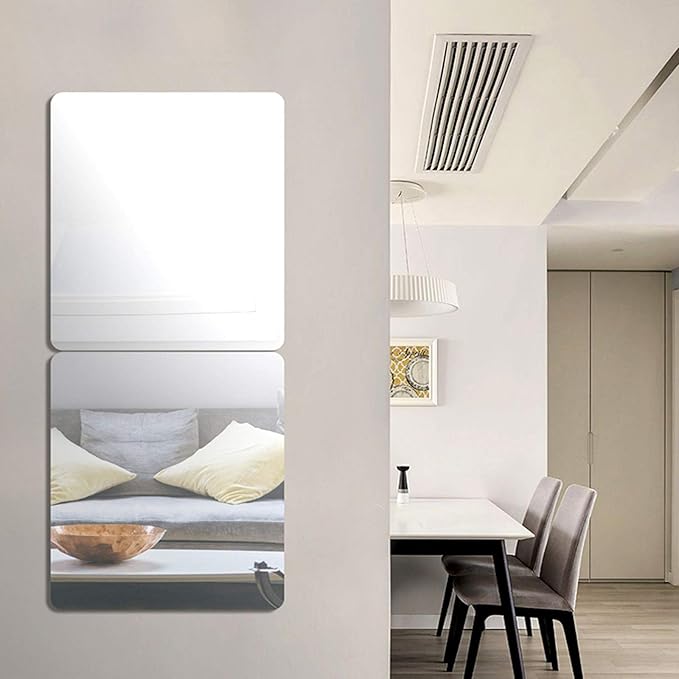 Acrylic Self Adhesive Mirror Sheet for Wall, Plastic Non Glass Sticky Kid Safety Mirror Tiles for Wall Rectangle 6x9 inch 1Pcs