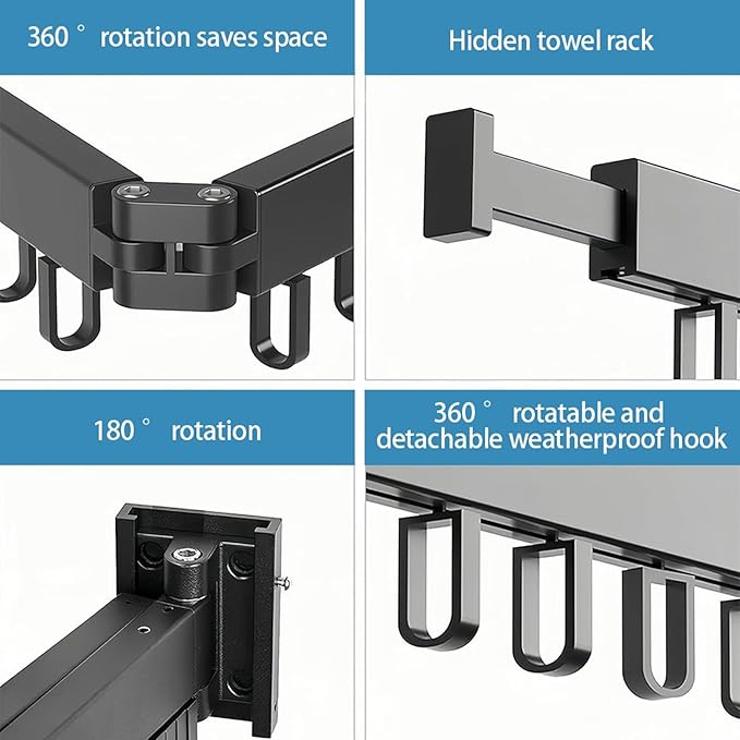 Clothes Drying Rack Wall Mounted,Space Saving Wall Drying Rack,Retractable Collapsible Tri-Fold,for Bathroom,Balcony,Outdoor lndoor with Laundry,Black