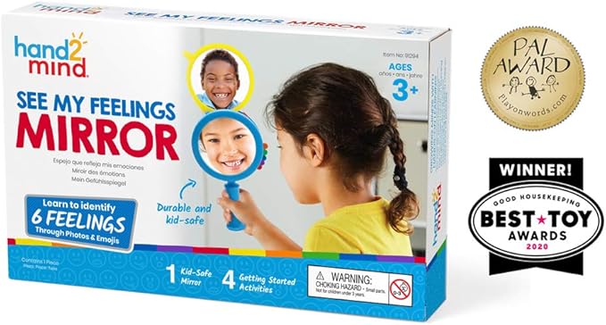 hand2mind See My Feelings Mirror, Play Therapy Toys, Mindfulness for Kids, Emotional Regulation for Kids, Social Emotional Learning Activities, Calm Down Corner Supplies, Calming Corner (Set of 4)