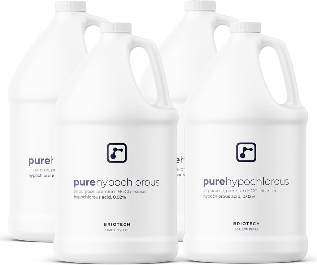 BRIOTECH Pure Hypochlorous Acid Cleanser, Original Premium HOCl Topical Solution, Multi-Purpose Cleaner, Family Approved & Pet Friendly, 1 Gallon Refill (4 Pack)