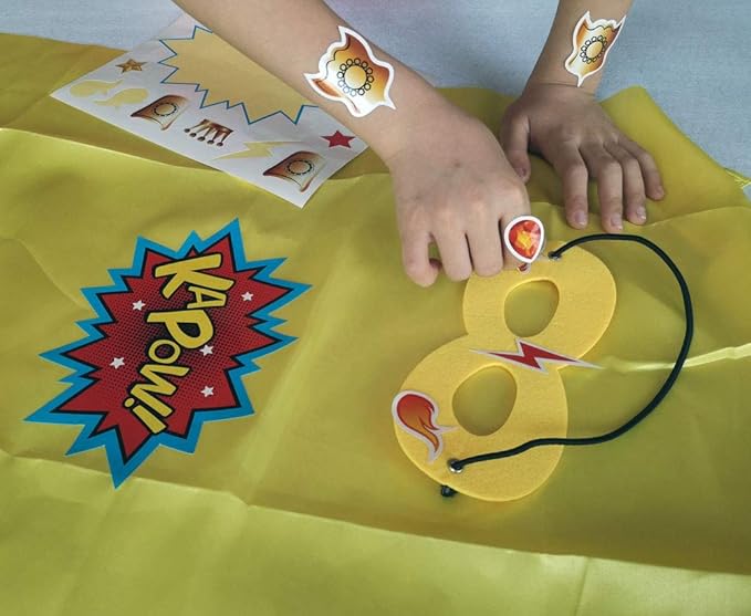 ADJOY Kids Superhero Capes and Masks with Large Superhero Stickers - Super Hero Costume for Parties - 10 Sets (20PCS)