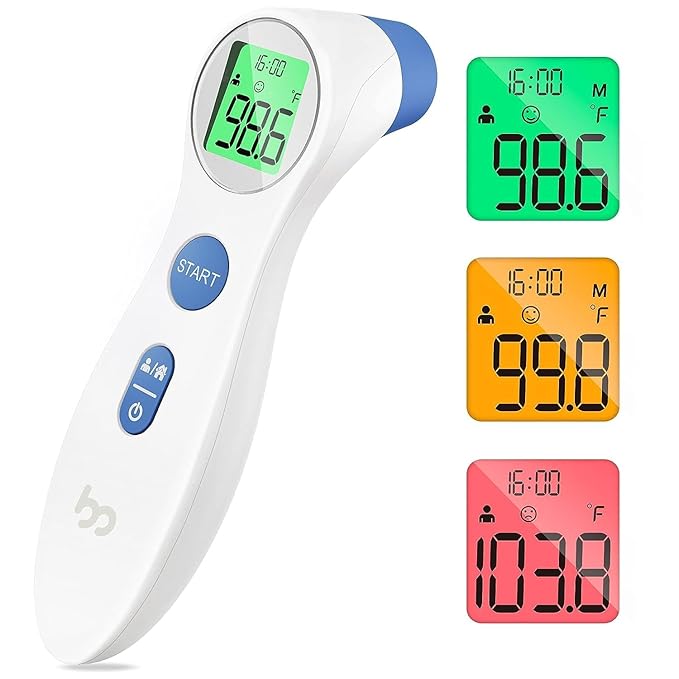 Forehead Thermometer for Adults and Kids, Digital Touchless Thermometer for Baby, Infants and Toddlers, 3 Color Fever Alarm, 1s Fast Accurate Reading, Non Contact