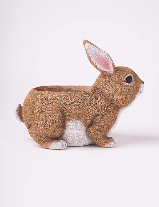 HAUCOZE Rabbit Planter Gifts Statue Animal Sculpture Decor Modern Figurine Arts Polyresin 8.7inch