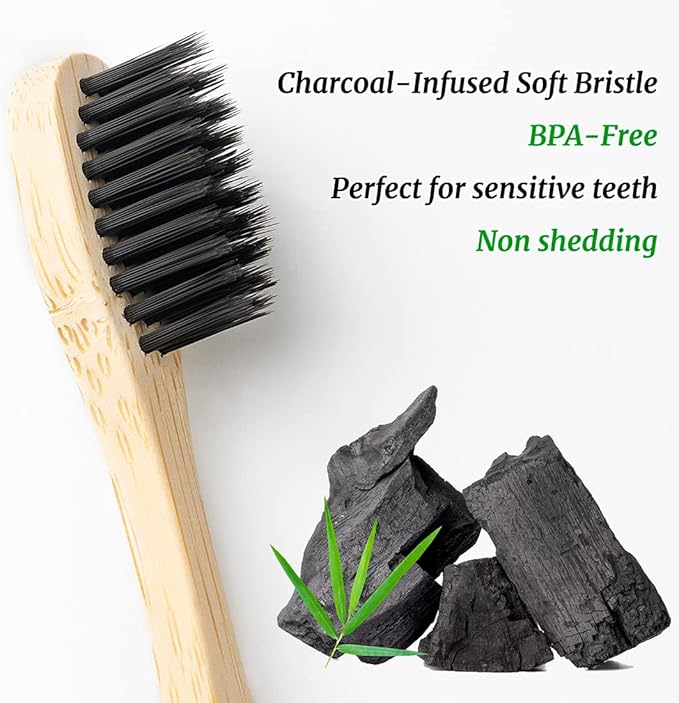 Bamboo Toothbrushes Soft Bristles, Biodegradable Eco-Friendly Toothbrush 10 Pack, BPA Free Charcoal Bamboo Tooth Brush, Organic, Natural, Green and Compostable Tooth Brushes