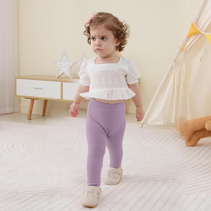 Newborn Toddler Baby Girl Pants Leggings Ribbed Straight Flare Infant Girl Pants Leggings Bell Bottoms 5 Packs