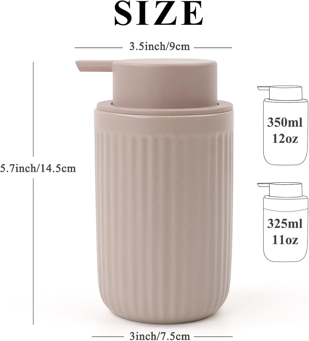 BosilunLife Dish Hand Soap Dispenser - Khaki Liquid Pump Soap Dispenser for Bathroom Decro 12oz Ceramic Kitchen Dish Dispenser with Rust-Proof Liquid Pump Modern Refillable Lotion Bottles