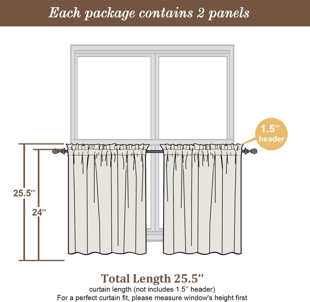 Chyhomenyc Sheer Curtains Tiers 42W x 24L Inches 2 Pieces, Light Filtering Small Curtains, Short Bathroom Living Room Cafe Basement Voile Window Curtain, Rod Pocket, Navy Blue