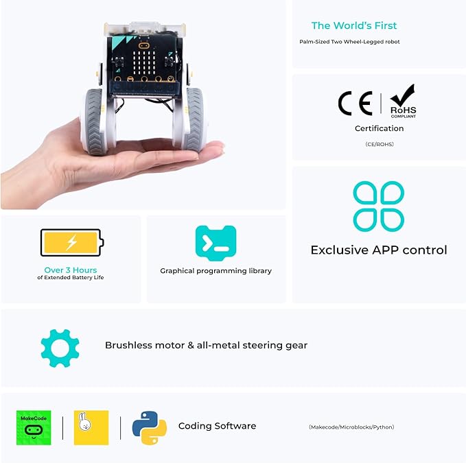 ELECFREAKS Micro:bit XGO Rider Kit Makecode Programing Two-Wheeled Robot,Self-Balancing Car Bionic Built-in IMU and Brushless Motor All-Metal Servo,Opens Underlying Python Protocol(Without microbit)
