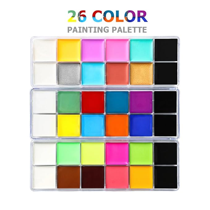 Face Body Paint Oil Palette - Professional Safe Non Toxic Halloween Makeup Painting Kit for Kids & Adults, Flash Colors for Party, Cosplay, SFX, Tattoo, Fancy Dress & Stage Makeup