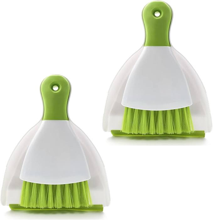 Dust pan Broom Brush Dustpan - Small Broom and Dustpan Set,Mini Broom and Dustpan,Small Dustpan and Brush Set for Home Cleaning, Sofa, Desk, Guinea Pig Cage, Cat Litter etc.（Green 2 Set）