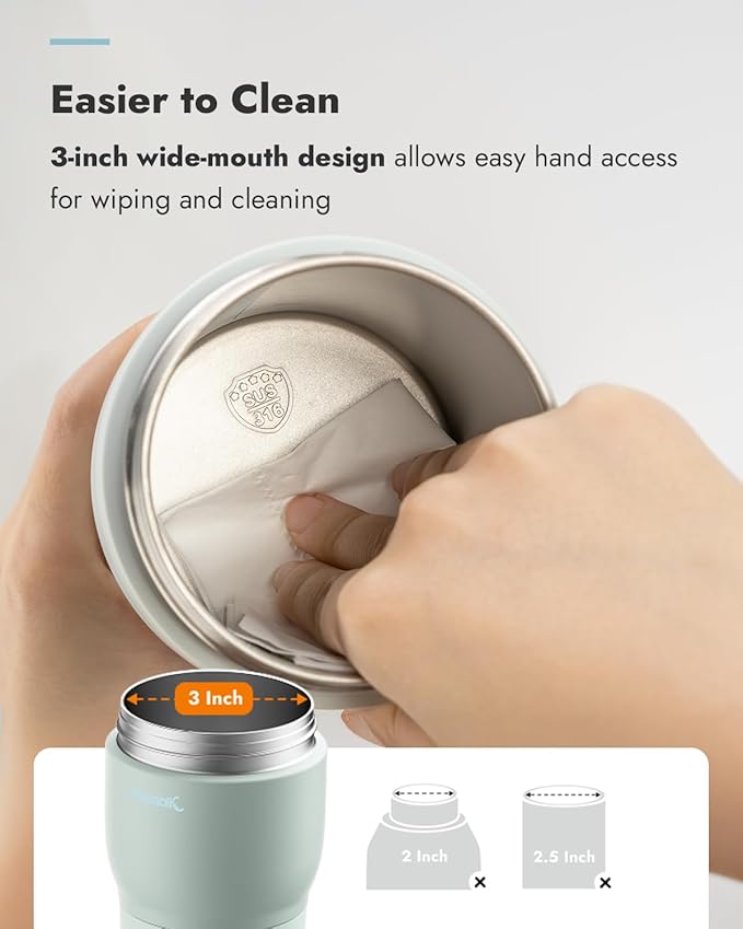 Papablic Pro Portable Bottle Warmer for Travel – Fast Heating, Built-in Sterilizer, 30W Fast Charge, 5-Temp Control, Easy-Clean Wide Mouth, Baby Milk Warmer for Breastmilk & Formula, Mint Green