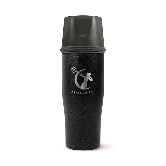 CERES CHILL Mini Breastmilk Chiller Demigoddess, Up to 12 oz. Reusable Storage Container, Keeps Milk at Safe Temperatures for Up to 16 Hours, Bottle Cooler, Connects w/Most Pumps (Shimmering Black)
