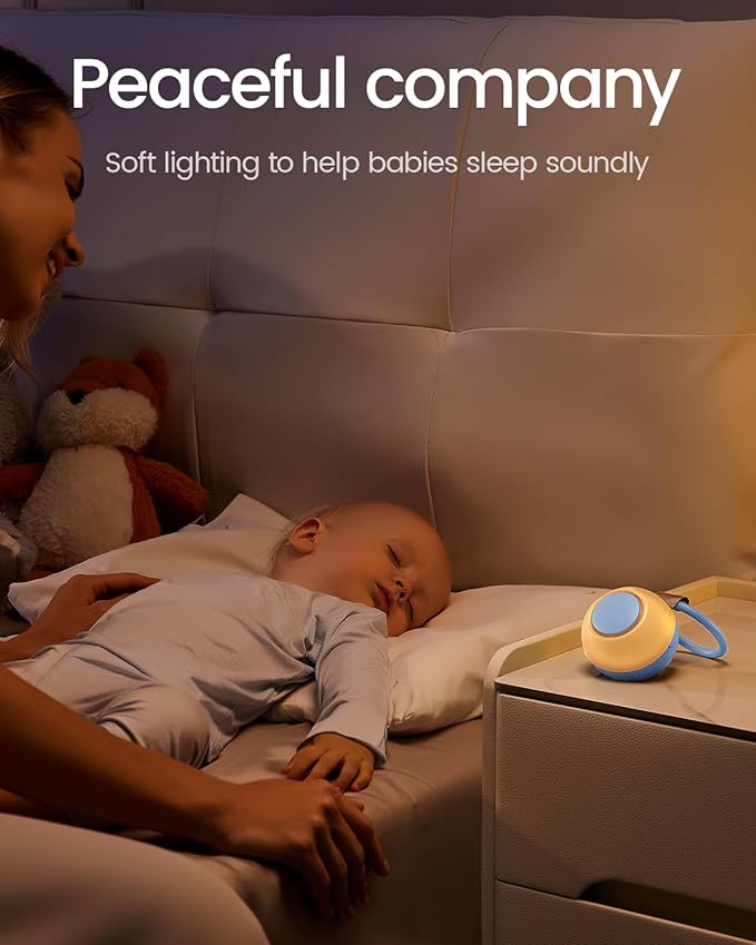 2025 Mom's Choice Awards, Portable Sound Machine for Baby Adult, AI Cry Detection, 18 Soothing Sound, Bluetooth Rechargeable White Noise Machine for Home Office Travel, Nursery Light, Blue