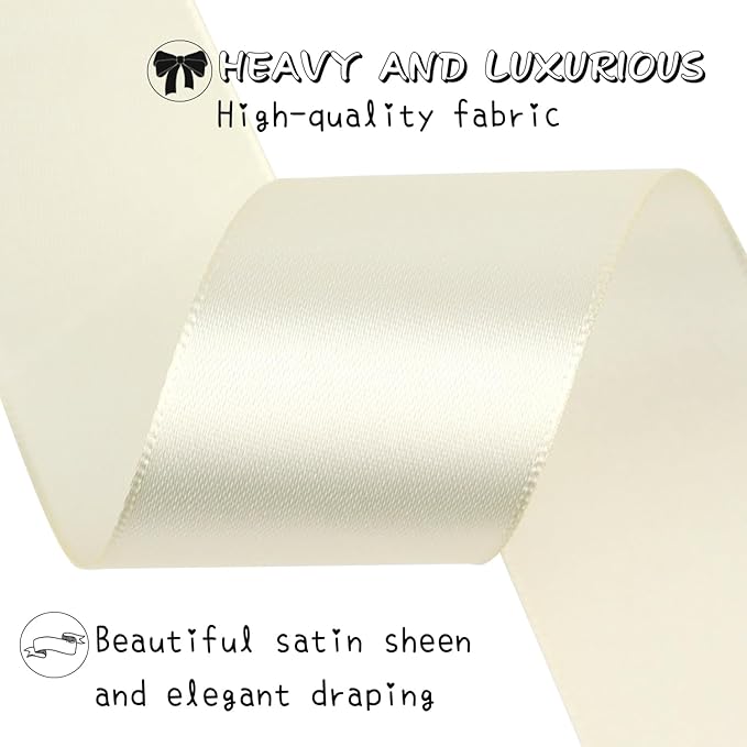 Rice White Solid Satin Ribbon 1-1/2 Inch 25 Yards Solid Polyester Fabric Ribbon for Gift Wrapping Wedding Christmas Baby Shower Birthday Party Decoration Handmade Immortal Flower Craft