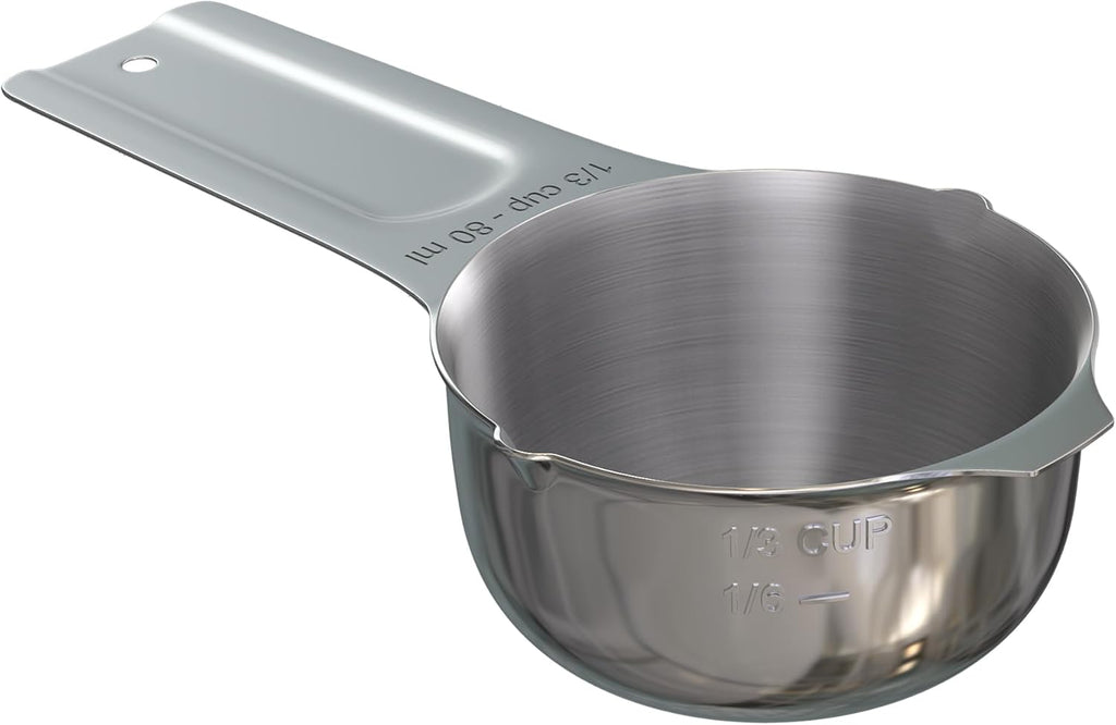 Color Up ⅓ Cup Measuring Cup (80 ml) – Premium Chrome Stainless Steel, Accurate for Wet & Dry Ingredients, Embossed Markings, Easy-Pour Spouts, Dishwasher-Safe, Kitchen Essential