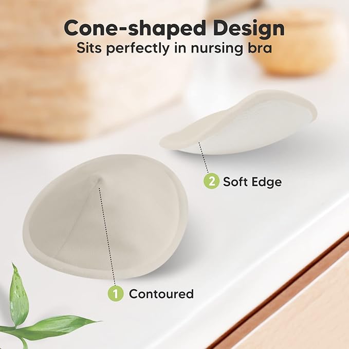 Organic Nursing Pads - 14 Washable Viscose Derived from Bamboo Breastfeeding Pads, Wash Bag, Reusable Breast Pads for Breastfeeding, Nipple Pads for Breastfeeding Essentials(Neutrals, L 4.8")