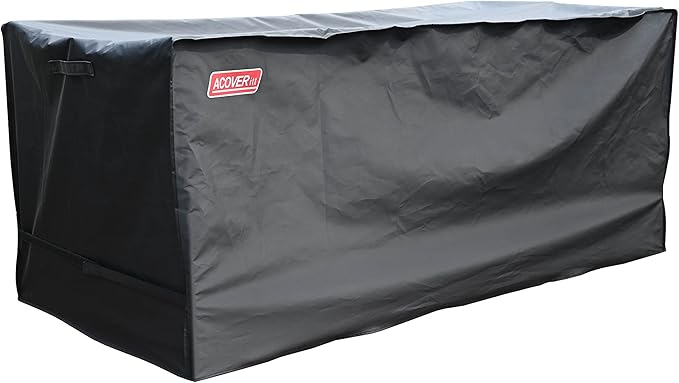 L Storage Box cover with Straps and Handles, Waterproof Heavy Duty Outdoor Furniture Winter Cover for Keter, Suncast, Lifetime(Deck Box Cover, 52.7"(L) 26.7"(D) 26.7"(H) Black