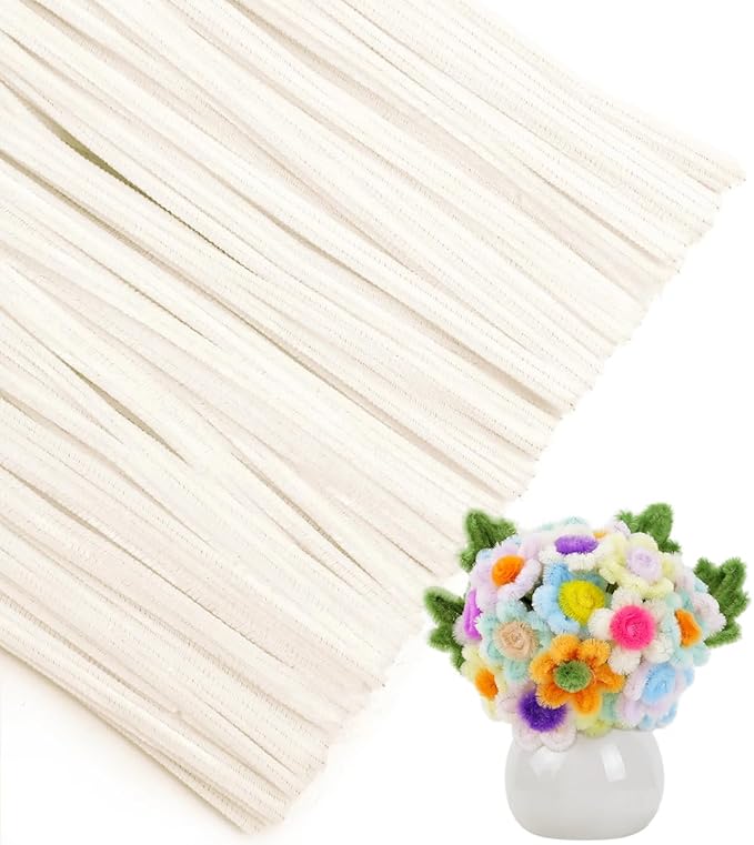 IOOLEEM Pipe Cleaners, 200pcs Pastel White, Flower Making Arts and Craft Supplies, Ideas for Art Project Activity.