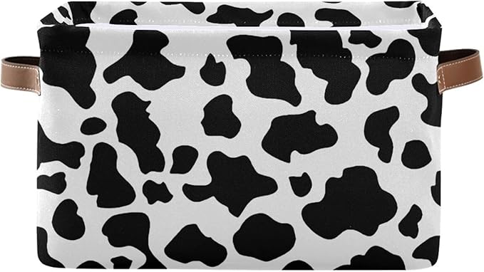 Black White Cow Skin Print Storage Basket Cube Storage Bins Organizer Bag Collapsible Closet Shelf Baskets with handle for Baby Cloth Pet Toy Book 14.2×10.2×8.3 IN