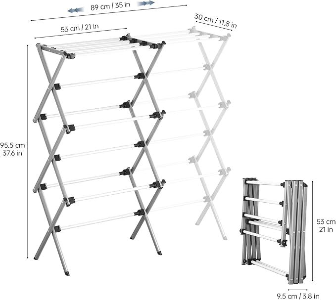 APEXCHASER Drying Rack Clothing, Clothes Drying Rack Foldable, Laundry Drying Rack Expandable, Small Clothe Hanger for Baby Clothes Towels Bibs, Socks, Clothes Airer for Indoor Outdoor Use, White/Grey