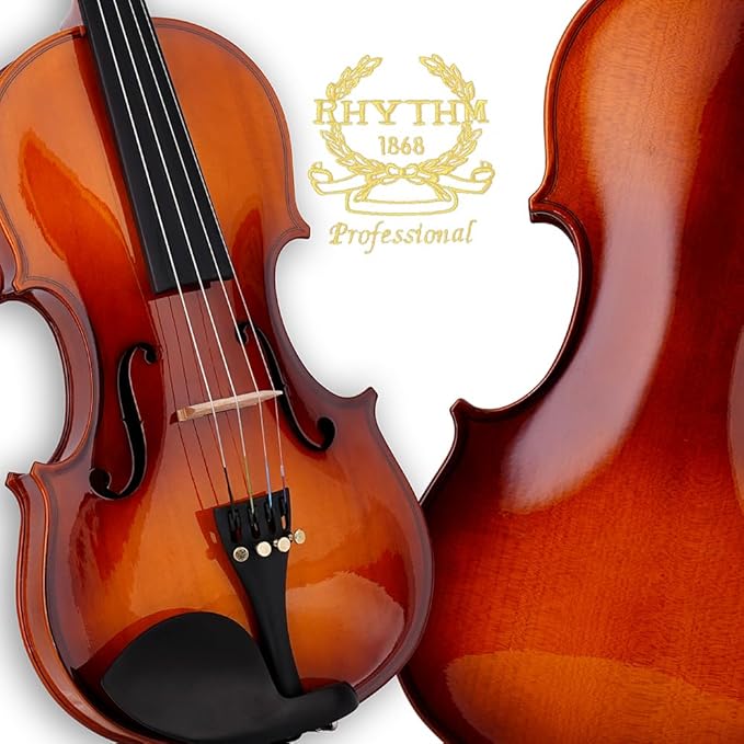 Rhythm Violin Set for Beginners,Acoustic Violins Starter Kit Package for Student,Beginners Fiddle with Hard Case, Rosin, Shoulder Rest, Bow, and Extra Strings (NATURAL, 3/4)