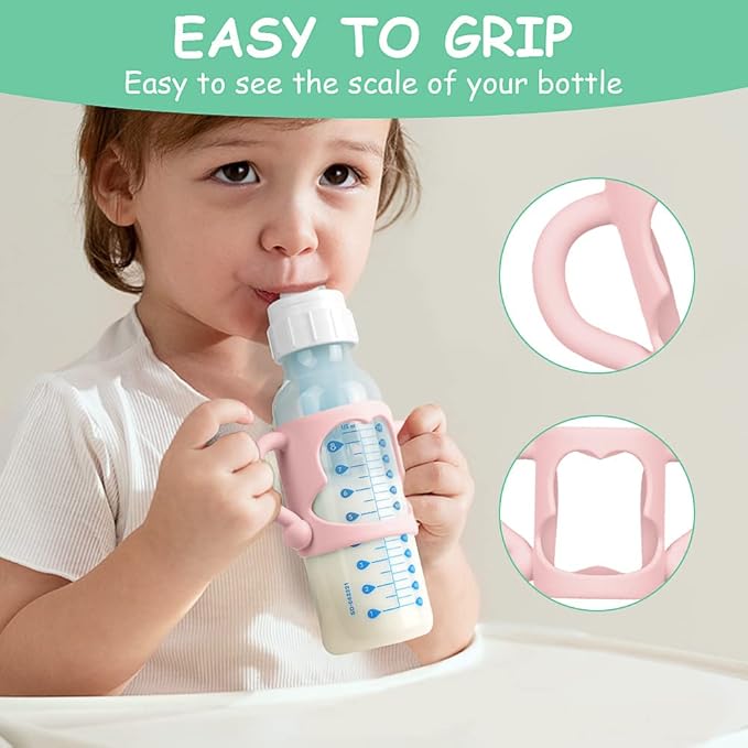 Silicone Baby Bottle Handles, 2PCS Bottle Handles for Dr Brown Narrow Bottles, Easy Grip Handles to Hold Baby Bottle, Easy Carry Handle Lightweight Bottle Handle(Pink/Orange)