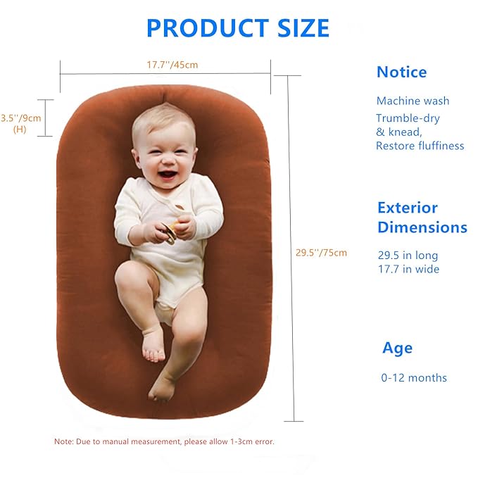 Baby Lounger for Newborns, Baby Nest & Floor Cushion, Soft Cotton, Portable Diaper Changing Pads for Boys & Girls 0-12 Months(Coffee)