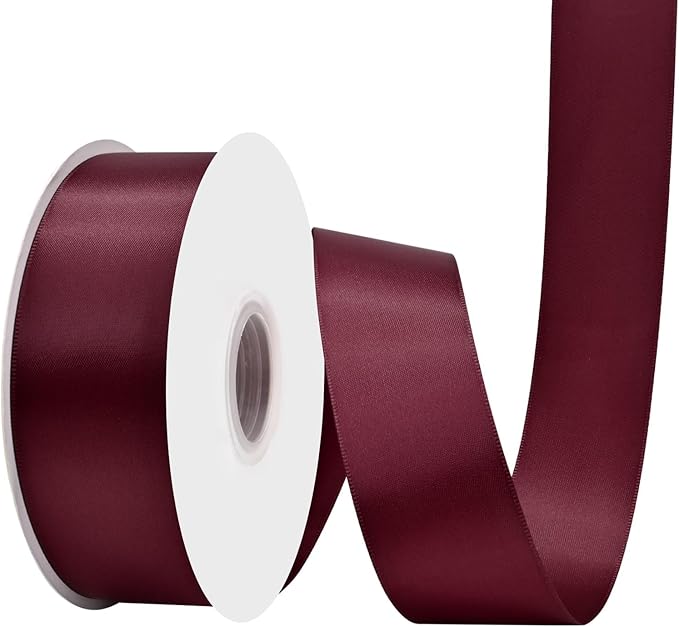 Wine Red Satin Ribbon 1-1/2" X 50 Yards Solid Color Double Faced Ribbons Perfect for Crafts Wedding Decor Bow Making Arts Sewing and More