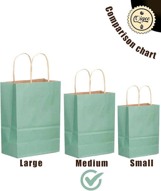 qiqee 32-Packs Light Blue Paper Gift Bags with Handles Bulk Medium Size Gift Bags Multiple Uses