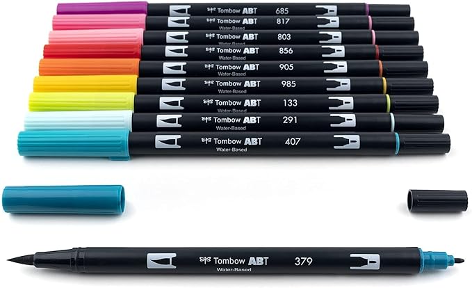 Tombow 56189 Dual Brush Pen Art Markers, Tropical, 10-Pack. Blendable, Brush and Fine Tip Markers