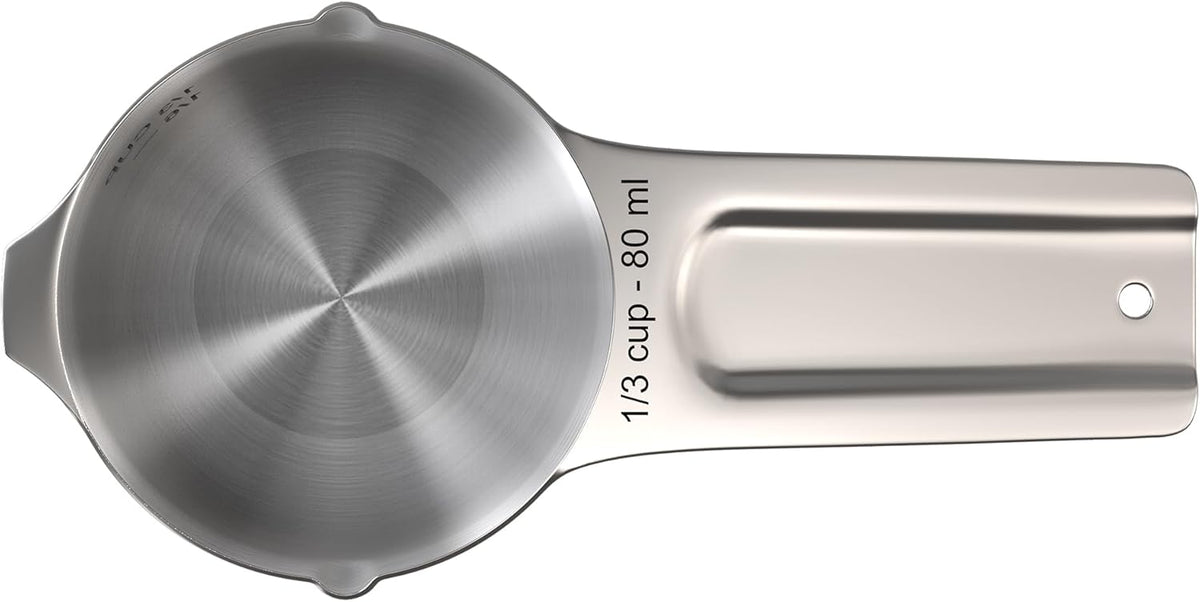 Color Up ⅓ Cup Measuring Cup (80 ml) – Premium Chrome Stainless Steel, Accurate for Wet & Dry Ingredients, Embossed Markings, Easy-Pour Spouts, Dishwasher-Safe, Kitchen Essential