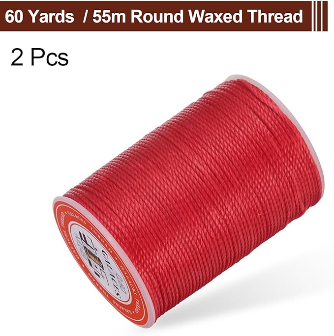uxcell Round Leather Sewing Waxed Thread, 55m / 60 Yards Polyester Wax String, 0.80mm Wax Stitching Cord for Leather Crafts, Bookbinding, Bracelets Braided, Red, 2pcs