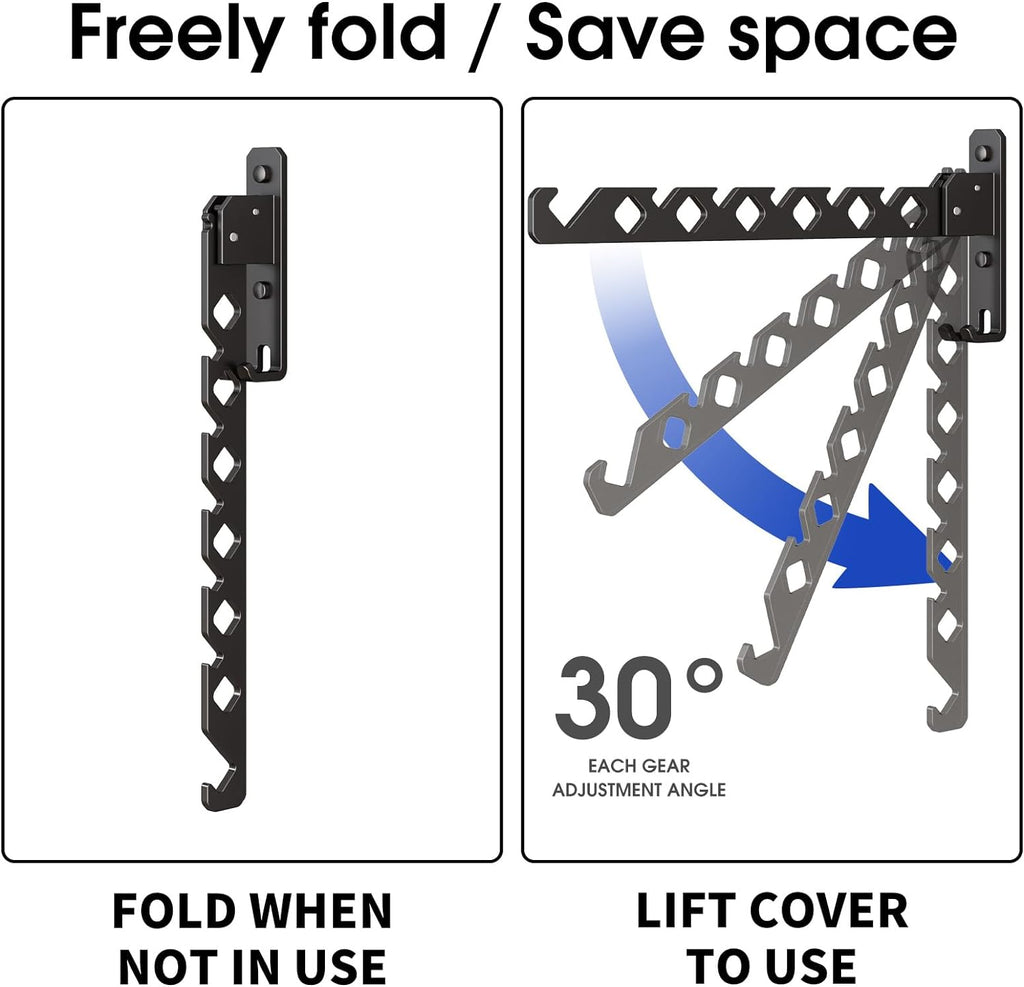 Wall Mounted Clothes Drying Rack, Wall Clothes Hanger Hook for Laundry Room Hanger Foldable, Wall Clothes Rack Indoor, Perfect for Small Spaces, Matte Black 2 Packs