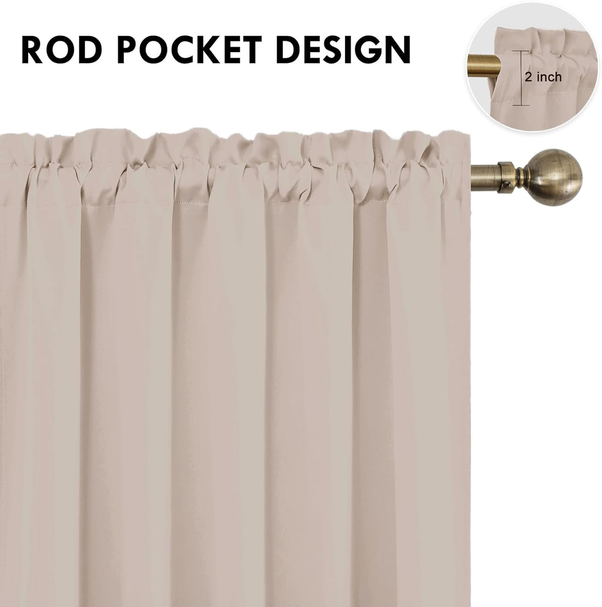 DWCN Blackout Curtains for Living Room Thermal Insulated, Energy Saving & Noise Reducing Bedroom Curtains, Camel, W 60x L 63 Inch, Set of 2 Rod Pocket Curtain Panels