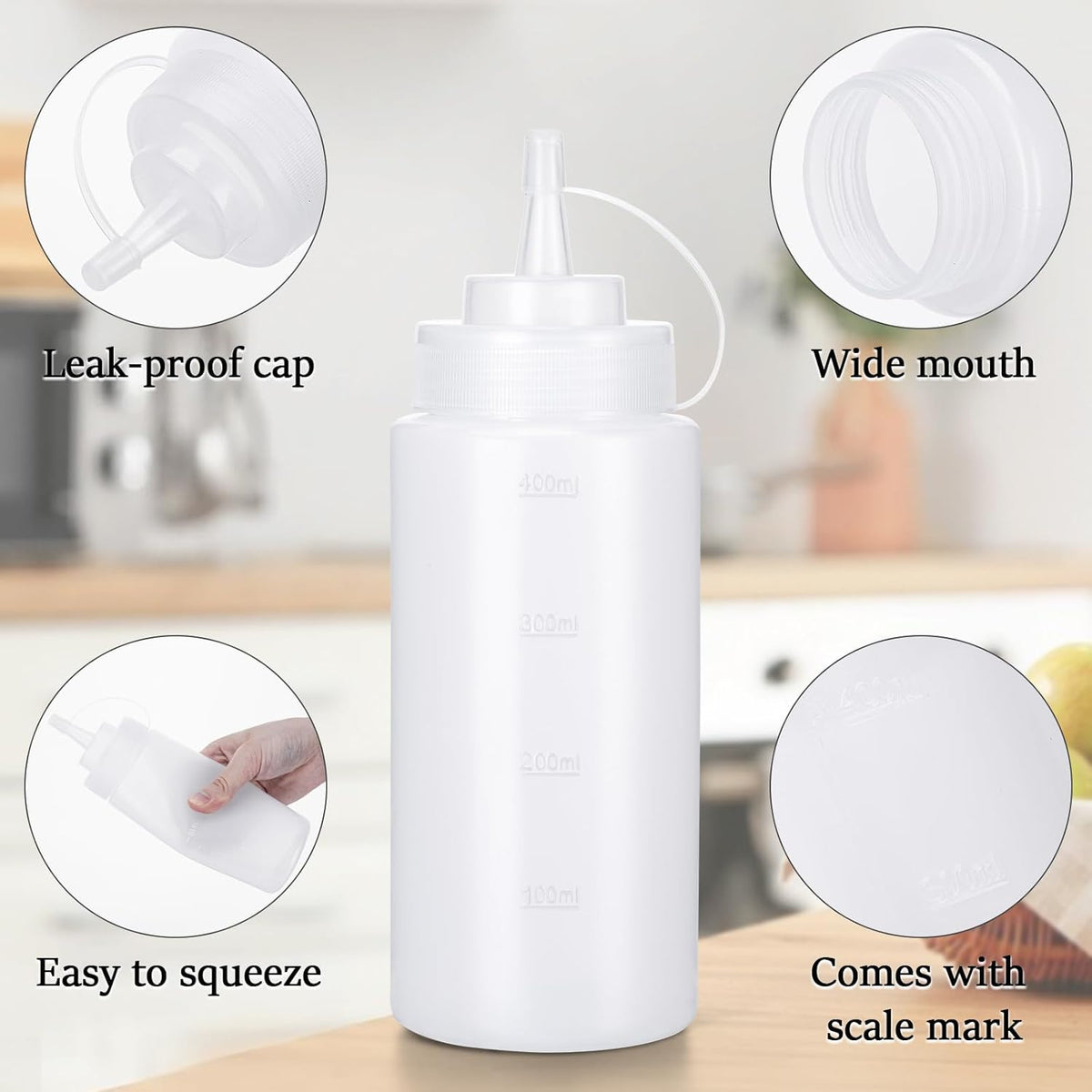 Condiment Squeeze Bottles Ketchup Dispenser, 6 Pack 16oz Squeeze Bottles for Liquids, Plastic Sauce Bottle with Cap Lid, Squirt Bottles for Sauces Liquids BBQ Dressing Pancake Art
