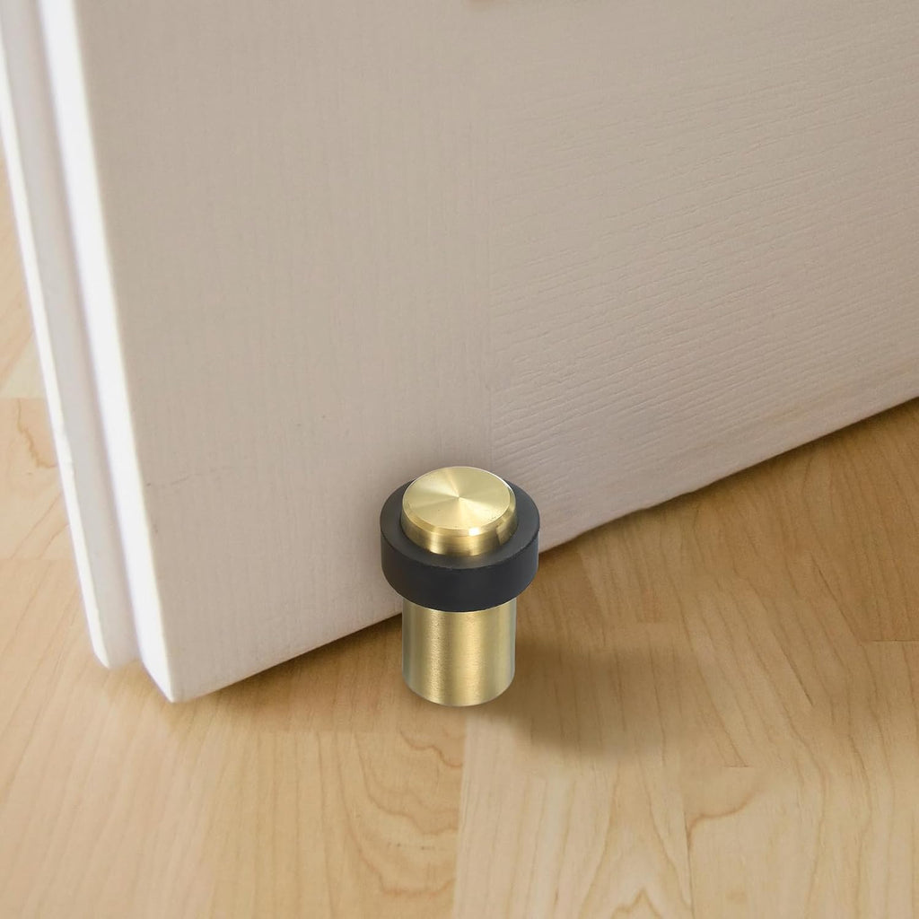 PATIKIL 2Set Round Door Stoppers, 60mm Stainless Steel Door Stop Doorstop Wedge Metal Cylinder Self Adhesive with Screw for Bottom of Door Floor Inside, Bronze