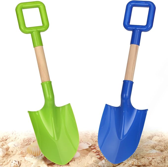 Dilabnba Beach Sand Toys Shovels for Kids Adults, 16inch/40cm Toddler Garden Beach Sand Spade Shovels for Digging Snow, Plastic Garden Sandbox Toy Set with Long Wooden Handled(2PCS)
