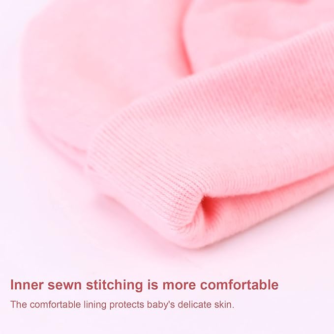BQUBO Newborn Baby Hats Mittens Set Hospital Hat Beanie Infant Bow Hats Baby Gloves No Scratch Mittens for 0-6 Months