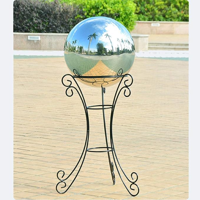 25 cm/10 inch Diameter Gazing Globe Mirror Ball,Silver Stainless Steel Polished Reflective Smooth Garden Sphere,Colorful and Shiny Addition to Any Garden or Home