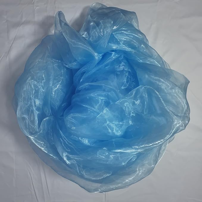 Two-Tone Iridescent Holographic Organza Fabric - 5.5 Yards | Lightweight Sheer Gauze Voile Tulle | for Dresses, Party Decor, DIY Crafts, Shiny Backdrops(Shimmery ICY Pale Blue)