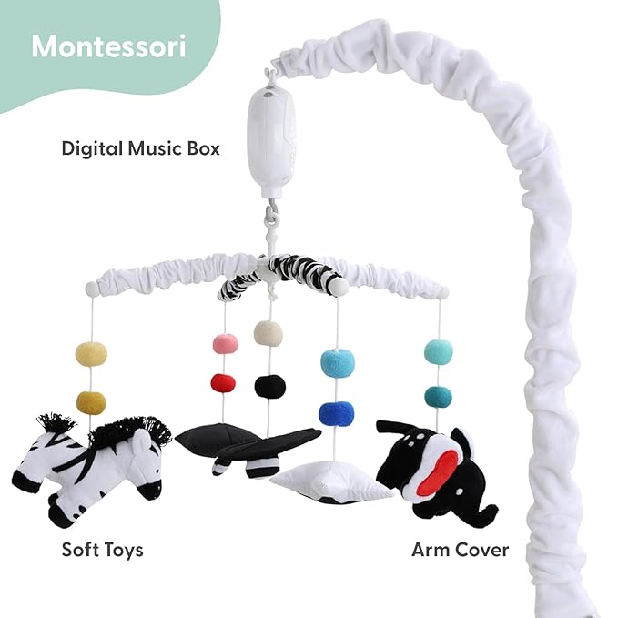 The Peanutshell Baby Crib Mobile for Boys & Girls, Musical, Montessori Nursery Mobiles, Black and White Crib Decor, High Contrast Mobile, Crib Toys Hanging, Crib Accessories Boy
