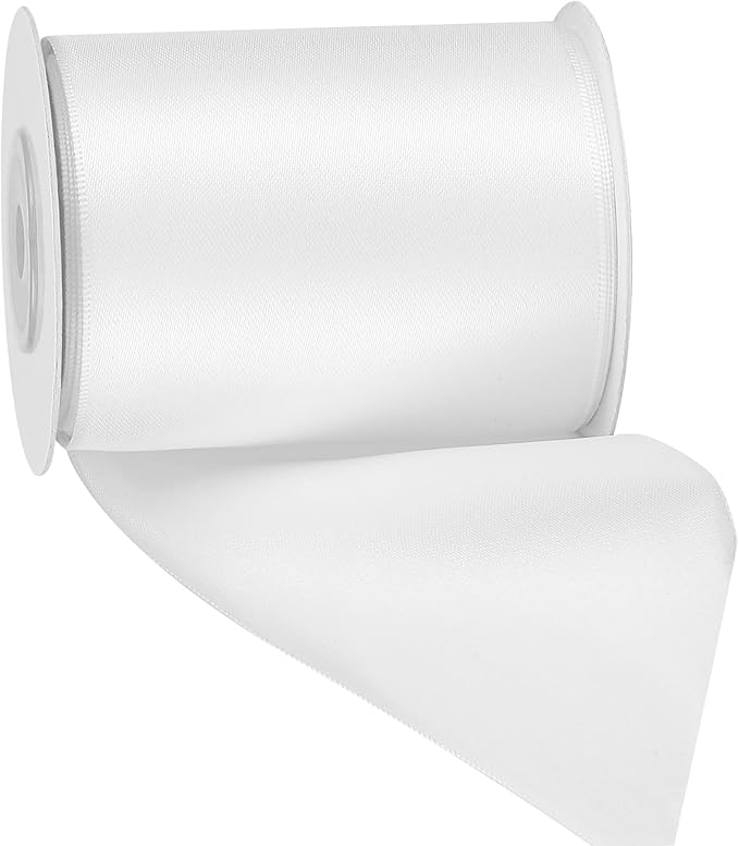 LIUYAXI White Double Face Satin Ribbon,3" X Continuous 10 Yards,Ribbons Perfect for Chair Sash Wedding Bouquet Sewing Party Decoration Bows Making