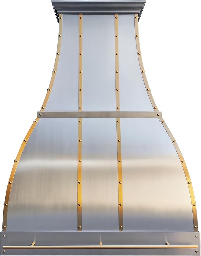CHETTO C Stainless Steel Range Hood Cover with Quiet Vent Hood Insert Custom Handcrafted Metal Kitchen Fan with Towel Rack LED Light 42"W x27"D x54"H Brushed Stainless Steel Island Mount