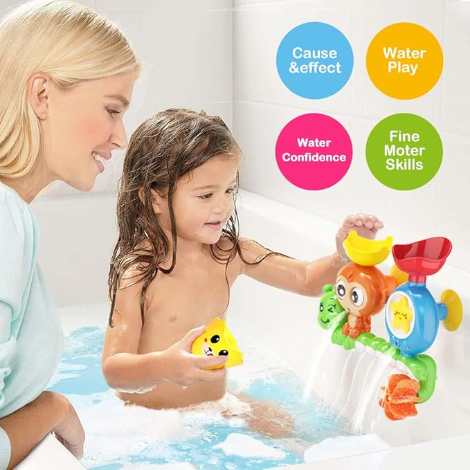 G-WACK Bath Toys for Toddlers Age 1 2 3 Year Old Girl Boy, Preschool New Born Baby Bathtub Water Toys, Durable Interactive Multicolored Infant Toy, Lovely Monkey Caterpillar,2 Strong Suction Cups