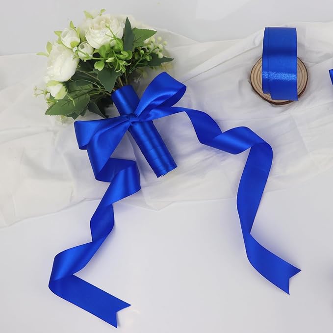 Blue Solid Satin Ribbon 1-1/2 Inch 25 Yards Solid Polyester Fabric Ribbon for Gift Wrapping Wedding Christmas Baby Shower Birthday Party Decoration Handmade Immortal Flower Craft
