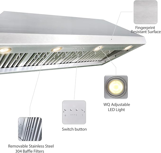 CT Copper Tailor Sloped Copper Vent Hood Island Mount,48'' W,42''H, 1150 CFM Exhaust Fan,Stainless Steel Vent,LED Light,Dishwasher-Safe Baffle Filters,VH8TR1