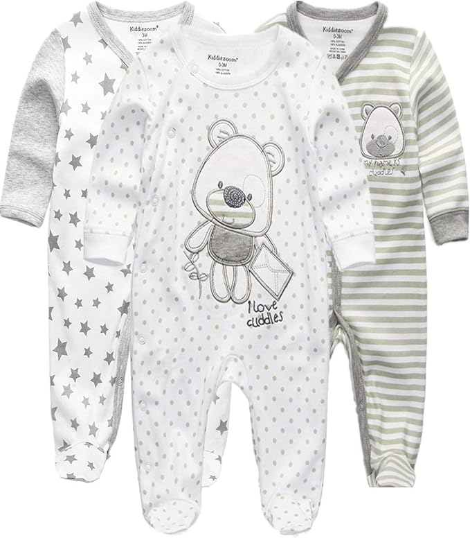Kiddiezoom Baby and Toddler Boys'Snug Fit Footed One-Piece Romper Jumpsuit Cotton Cotton Footed Outfit